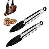2 STK Grillzange Küchenzange, Kochzange Silikon Zange für Heißluftfritteuse, 21cm Hitzebeständige Nudelzange Gebäckzange Fleischzange Edelstahl und Silikonspitze, Metallzange zum Kochen Grillen