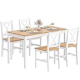 soges Esstisch mit 4 Stühlen Essgruppen Esstisch Set Stühle Esszimmertisch Esszimmerstühle 4er Set aus Holz 10QDLC023-WT