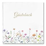 Gästebuch Blanko mit 40Schöne Aufkleber und 44 Doppelseiten Premium Dickem Papier, Größe 21x21cm Guest Book, Hardcover Hochzeitsgästebuch für Hochzeiten Geburtstage Polterabend Taufe Ferienwohnung