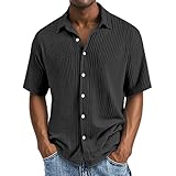 Nur Solange Der Vorrat Reicht Leinenhemd Herren Kurzarm Musselin Leinen Hemden Button Down Sommerhemd Casual Freizeithemd mit Brusttasche Bequem Atmungsaktiv Strandhemd Urlaub Leinenshirt Schwarz,5Xl