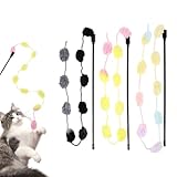 InnoHHustle 3 Packungen Katzen Zauberstab Spielzeug Set, Katzenstäbchen-Spielzeug 30 cm interaktives Katzenstäbchen mit 60 cm Plüschball Regenbogenbandseil Regenbogenstoffseil