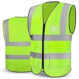 Adiwo Warnwesten Auto, Reflektierende Warnweste, Sicherheitsweste Auto, Pannenweste, Gelb Warnweste ISO20471, mit Fünf Taschen, Sicherheitswesten für Sicherheit, Autozubehör(XXL)