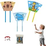 DIFLAX 3 Stück Drachen, Taschendrachen, Drachen für Kinder, Anfänger, Kapibara Elefant Giraffe Motive, 75x48cm, 1.48m Schwanz, für Outdoor-Spiele und Aktivitäten