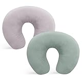Winmany Stillkissenbezüge aus Musselin, weiche Baumwolle, für Neugeborene, Stillkissen, Baby-Fütterkissen, Schonbezug, Duschgeschenk für Jungen und Mädchen, 2 Stück (Grün + Grau)
