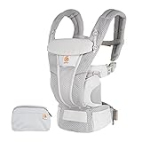 Ergobaby Omni Breeze Babytrage für Neugeborene ab Geburt bis 20kg, 4 Positionen SoftFlex Mesh Ergonomische Babybauchtrage Rückentrage Baby-Tragetasche (Pearl Grey)