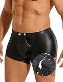 ohyeahlady Sexy Boxershorts für Männer Vorne Offen Gay Unterwäsche Herren Erotische Wetlook Shorts Große Größen Dessous Sissy Höschen Pouch Underwear Elastizität Unterhosen Party Clubwear Schwarz XL