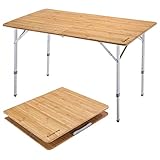 KingCamp Bambus Campingtisch Klapptisch mit 3 verstellbaren Höhen 4 Personen / 6 Personen