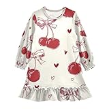 ISAOA Mädchen-Nachthemd, Nachtwäsche, leichtes Nachthemd, weiches Pyjama-Kleid für Mädchen, 3–10 Jahre, rote Schleife, Kirsch-Liebesmuster, multi, 7-8 Years