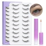 LZM Wimpern mit Kleber Fake Lashes,10 Paar 3D Falsche Wimpern Klare Band, Handgefertigte Künstliche Wimpern Natürliche Falsche Wimpern (YY)