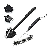 Fyfjur 2 Stück Grill Bürste, 3 in 1 Grillbürste Edelstahl + Dreieckige Metall Drahtbürste Grill, Einfach und Effizient Grillrost Bürste mit Grillschaber und PP Wärmedämmung Griff, Grillreiniger Bürste
