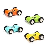 Holzauto-Rampen-Rennbahn Spielzeug, 4 Spielzeugautos für Kinder, Schienenfahrzeug-Set, Kleinkinder Spielset Rennwagen Erste Sportwagen Bunte Holzautos Spielzeug Set für Mädchen und Jungen ab 1 Jahr