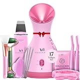 VogueNow Gesichtsdampfer Spa Set mit 8 kostenlosen Hautpflege Tools, Gesichtsdampfer für die Tiefenreinigung des Gesichts mit Handtuchwärmer und Luftbefeuchtermodus, Pink, klein