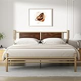 HAOARA Bettgestell aus Metall, komplettes Kopfteil, Stauraum unter dem Bett, stabile Premium-Stahl-Lattenstütze, kein Boxspringbett nötig, Gold