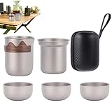 ETUCYNG Titan-Teezeremonie-Set, Kung Fu Teeservice aus Titan, leichtes und robustes Kung-Fu-Teeservice – elegantes zweilagiges Teeset, einfaches Design
