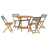 vidaXL Garten Essgruppe 5-TLG., Gartenmöbel Set Tisch 4 Stühle, Gartengarnitur Klappbar, Sitzgruppe für Terrasse Garten, Grau Poly Rattan Massivholz