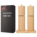 TAFALSPING Holz Salz und Pfeffermühle 2er Set,Manuelle Pfeffermühle 21 cm, Gewürzmühle mit Keramikmahlwerk (Zweiteiliges Set (Modell B) + Sockel)