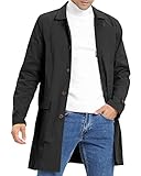 Feziakuk Herren Trenchcoat Einreihig Lang Mantel Leichter Revers Herbst Winter Jacke Übergangsjacke, Schwarz L