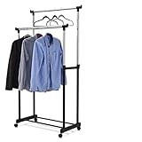 FANTASK Kleiderständer auf Rollen, Garderobenständer mit 2 höhenverstellbaren Kleiderstangen, Kleiderwagen, Rollgarderobe stabil, 86 x 43 x 94-168cm (schwarz)