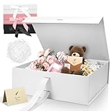 Sekepingo Weiß Luxus Große Magnet-Geschenkbox, 32,5 * 23 * 10,5cm Geschenkbox mit Band, Papier& Grußkarte Party Favor Box für Hochzeit, Geburtstag & Muttertag