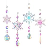 Sonnenfänger Kristall Windspiel,4 Stück Schneeflocke Kristall Anhänger Deko,Bunte Schneeflocken Regenbogen Sonnenfänger Kristal,Fensterdeko Hängend für Zuhause Büro Garten Outdoor Deko