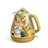 Hazel Quinn Wasserkocher Retro Vintage Design Edelstahl, BPA-frei, Automatische Abschaltung, Wasserkocher Temperaturanzeige, Strix Controller, Trockengehschutz, 2200 W,Geblümt bedruckt