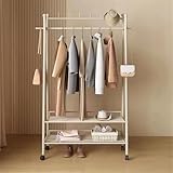 Robuster tragbarer Rollkleiderständer mit Rollen und Doppelregalen, beweglicher Kleiderständer für Schlafzimmer und Wohnzimmer, stilvolle weiße Boutique-Kleidung