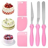 6 Stück Winkelpalette Set Edelstahl, inklusive 3 Stück Streichpaletten und 3 Stück Tortenspachtel, Winkelpalette Torte Rosa, Tortenpaletten für Verteilen, Backen von Kuchen und Kuchen Dekorieren
