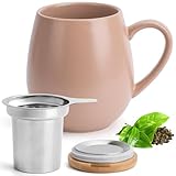 Happy Lemuro Teetasse mit Deckel und Sieb - 550 ml - Große Teetasse mit Sieb - XXL Tasse mit Deckel - Teebecher - Tee Tasse Groß - Tea Cup - Teetasse Gross - Große Tasse - Tee Zubehör - Tea Mug