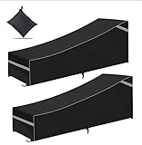 2er Pack Gartenliege Abdeckung mit Reflektierenden Streifen, 200x70x40/75cm Sonnenliege Schutzhülle mit 4 Winddichte Schnalle, Schwerlast 210D Oxford Gewebe Schutzhülle für Liegestuhl Deckchair