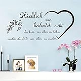 ANHUIB Glücklich Wandtattoo Wandaufkleber Inspirierende Schwarze Wandsticker Sprüche Zitate für Wohnzimmer Wanddeko Wandaufkleber Mit Text Wandtattoo Schlafzimmer Erwachsene Wandsprüche zum Aufkleben