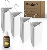Luftbefeuchter Heizung Keramik Dreieckig I Haken & Duftöl [4er Spar-Set, 200ml] I Wasserverdunster für Heizkörper mit Duft I Verdunster & Befeuchter Wasser Behälter