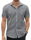 COOFANDY Herren Kurzarm Hemden Casual Regular Fit Bügelfrei Business Hemd Baumwollhemd Strandhemd Button Down Hemd Sommer Hemden für Männer Dunkelgrau XL