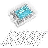 Hoyols U-förmige Haarnadeln, Metall, gebogen, gelockt, gewellt, Dutt-Clips, Haarnadel für Dutts, Frauen, Mädchen, Griffe, Frisur, Hochsteckfrisur, dünnes, dickes Haar, 100 Stück 6,1 cm (Silber)