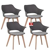 Albatros Esszimmerstühle 4er Set Aalborg, Grau - Beine aus Buche Massiv-Holz, Skandinavisches Retro-Design, bequemer Schalenstuhl - Eleganter Küchenstuhl, Stuhl Esszimmer für Esstisch