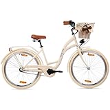 Goetze Style 26 Zoll Citybike, 17 Zoll Tiefeinsteiger Rahmen, 3-Gang Nabenschaltung, Rücktrittbremse, V-Bremse vorne, LED-Beleuchtung, Rattankorb, Komfortsattel, mit Seitenständer & Klingel