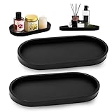 UICCVOKK 2 Stück Badezimmer Tablett, Deko Tablett, Schwarz Ablage Silikon, Schminktisch Ablageschale, Badezimmertablett für Wohnzimmer, Waschbecken, Bad, Badewanne und Küchenspüle (Oval)