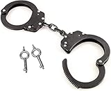 KOSxBO Black Handcuffs - Handschellen Polizei echt Stahl Security Zubehör Handschelle zum fesseln im Bett -2 Schlüssel