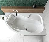 ECOLAM® Eckbadewanne WELA 160x100 cm RECHTS mit Acrylschürze | Badewanne Acrylwanne Sanitäracryl + Schürze + Kopfkissen Mare + Ablaufgarnitur Ab- und Überlauf Automatik Füße | rutschfest pflegeleicht