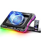 Laptop Kühlkissen Leistungsstarker Turbolüfter RGB Gaming Notebook Kühler MOOJAY Laptop Lüfter Kühlständer mit 8 Höhenverstellbar und Handyständer, für 14-19 Zoll Laptop - Blau LED Licht