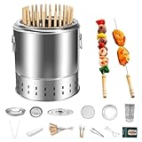 Tragbarer Holzkohlegrill, vertikaler BBQ-Hängeofen, rauchfreier Grillfass mit großer Kapazität, Edelstahl, geteilter Ofen, 360° drehbarer Bratölkohle-Trennung