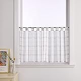 2er Set Karierte Leinenoptik Kurzgardinen Jill - Landhausstil Fensterbehandlungen für Küche & Bistro - Blau - 60x145cm