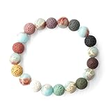 SEATOGEM Armbänder für Damen, Chakra Armband für Frauen, Armband aus Vulkanstein, Damen Yoga Armband, Lavastein Armband, Naturstein Armband, Geschenk Für Mädchen