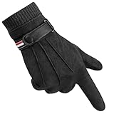 Kiiwah Handschuhe Herren Winter, Wildleder Dick Warmer Plüsch Touchscreen Handschuh mit Fleece Futter, Winddicht Thermo Anti-Rutsch Winterhandschuhe für Outdoor Indoor(Schwarz)