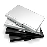 4 Stück Visitenkartenetui,Superleichter Visitenkartenhalter,Visitenkarten Etuis aus Aluminiumlegierung,Schnallenstil Geschlossen,Pocket Metall Kartenetui für Reisen und Business (Schwarz + Silber)