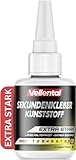 Sekundenkleber für Kunststoff extra stark 30g wasserfest, hitzebeständig & mit Nadel Verschluss gegen Austrocknung - Kunststoffkleber, Plastik Kleber für Kunststoff, Acrylglas