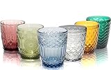 Vessyn Trinkgläser Set 6 teiliges Gläser Set für 6 Personen aus Glas, Wasserglas farbig, Mehrfarbig einzigartiger Schliff Alltag Familienessen, Büro, Outdoor Saftgläser Modernes Design Set 310 ml