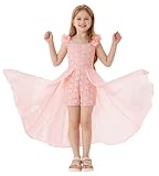 GRACE KARIN Mädchen Jumpsuits Rompers Rüschenärmel Romper Shorts Hosen Sommer Einteiler Spielanzug Outfits Pink 10-12 Jahre