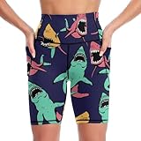 VMFNVQ Farbiger Hai Damen Kurze Leggings High Waist Sporthose Elastisch Sportleggins Für Sport Yoga M