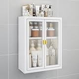 Medizinschrank mit Wandhalterung, Glastüren, platzsparende Badezimmer-Aufbewahrungslösung für über der Toilette, ideal für Badezimmer, Küche, Waschküche und Schlafsäle