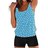 BlzzWo Schwimmanzug Damen Bauchweg Hose Damen Frauen-Bikini mit Hoher Taille Sexy Up-Zweiteiler-Badeanzug Vintage-Badeanzug Zweiteiliger Tankini Women bauchweg Prime (01-1-himmelblau,5XL)